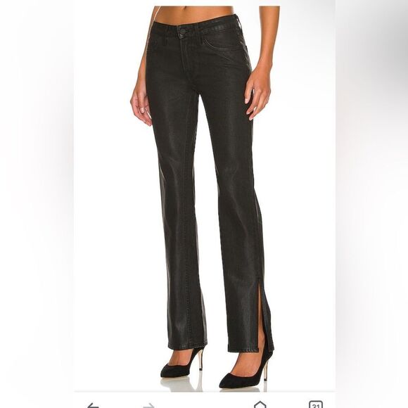 GRLFRND denim Hailey jeans low rise slim boot slit cuff black coated Revolve 27 - Picture 1 of 16